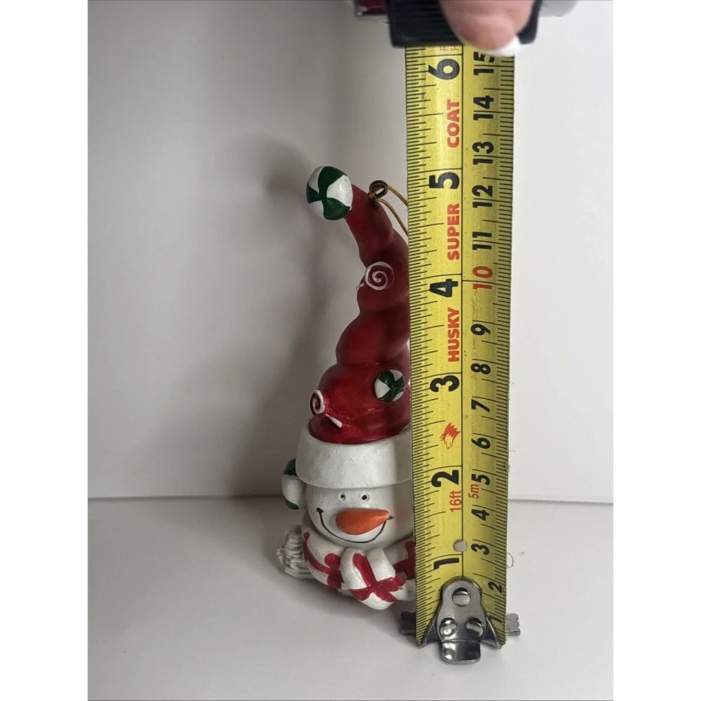Vintage Resin Snowman Christmas Ornament Peppermint Candy Hat Whimsical Decor
